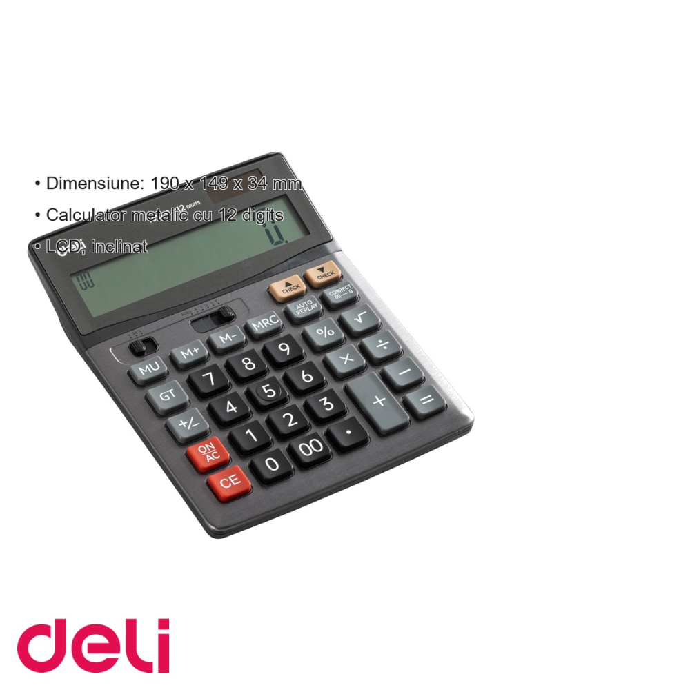 Calculator de birou Deli 1654C, 12 digits, carcasa metalica, ecran LCD inclinat, pentru birou [3]