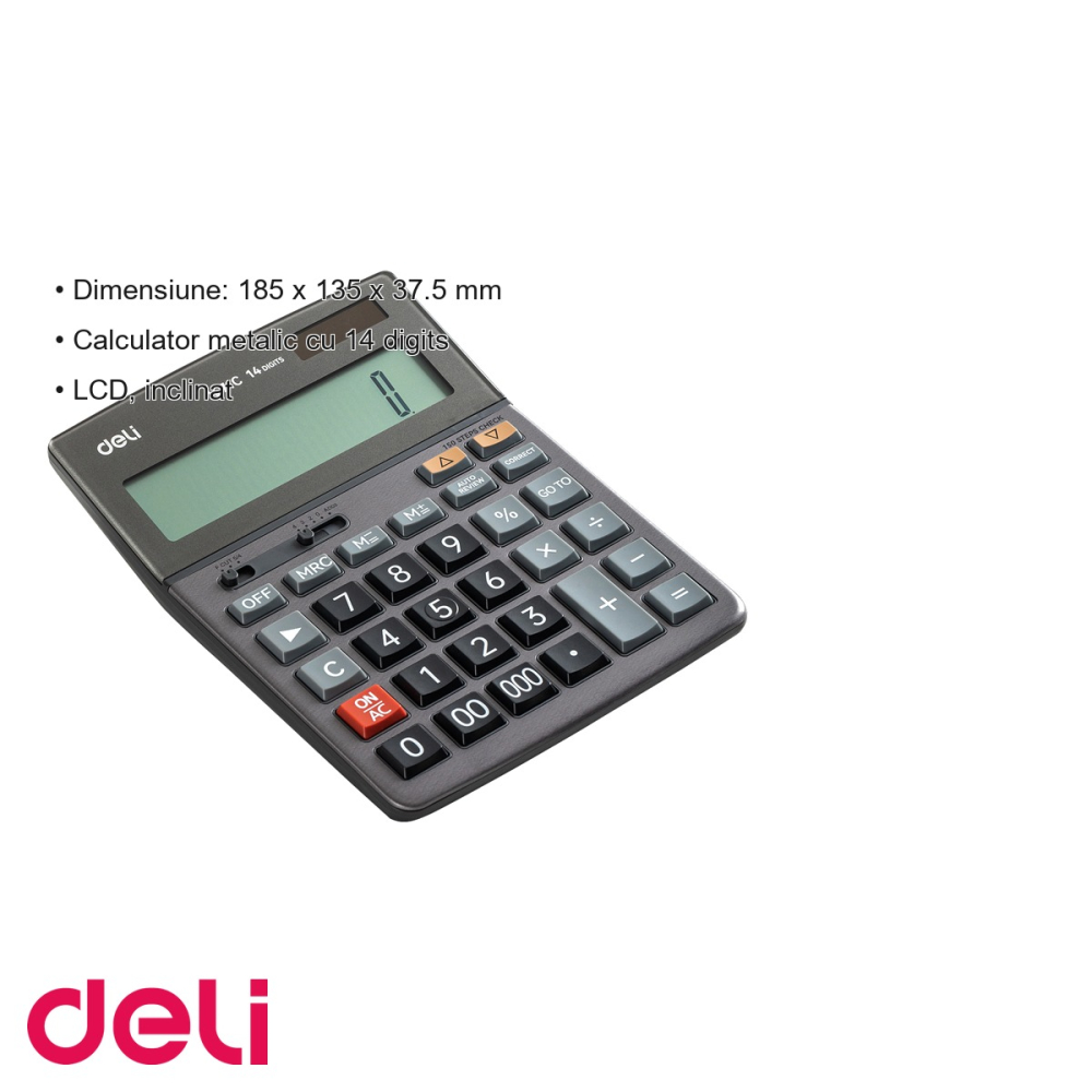 Calculator de birou Deli 1671C, 14 digits, ecran LCD inclinat, alimentare dubla, carcasa metalica [3]