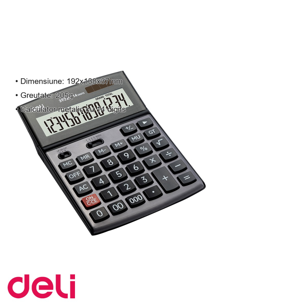 Calculator de birou Deli 39229, 14 digits, carcasa metalica, ecran LCD inclinat, pentru birou si contabilitate [3]