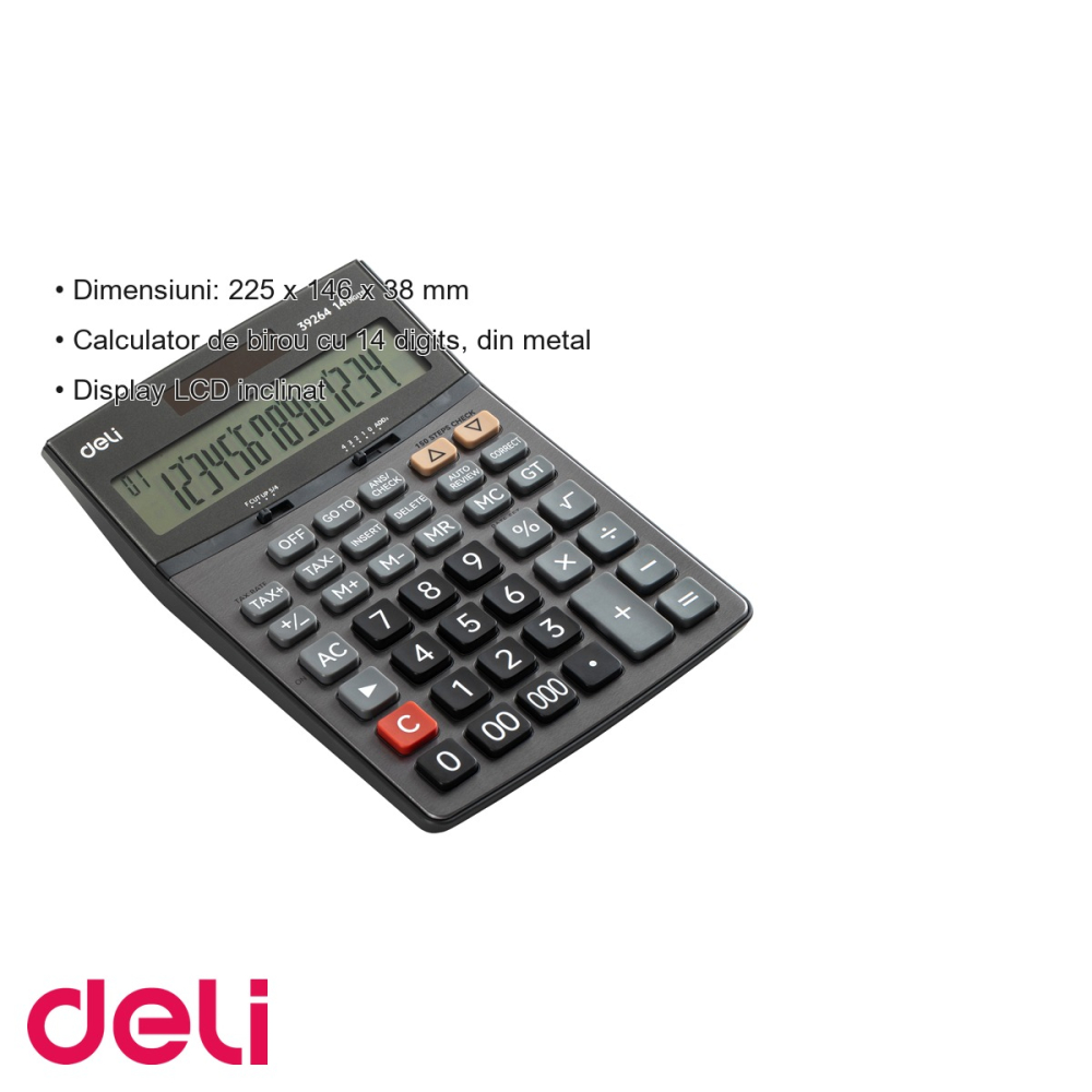 Calculator de birou Deli 39264, 14 digits, carcasa metal, display LCD inclinat, alimentare dubla [3]
