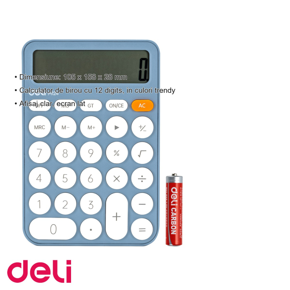 Calculator de birou Deli EM124, 12 digits, design fashion bleu, pentru uz profesional [3]