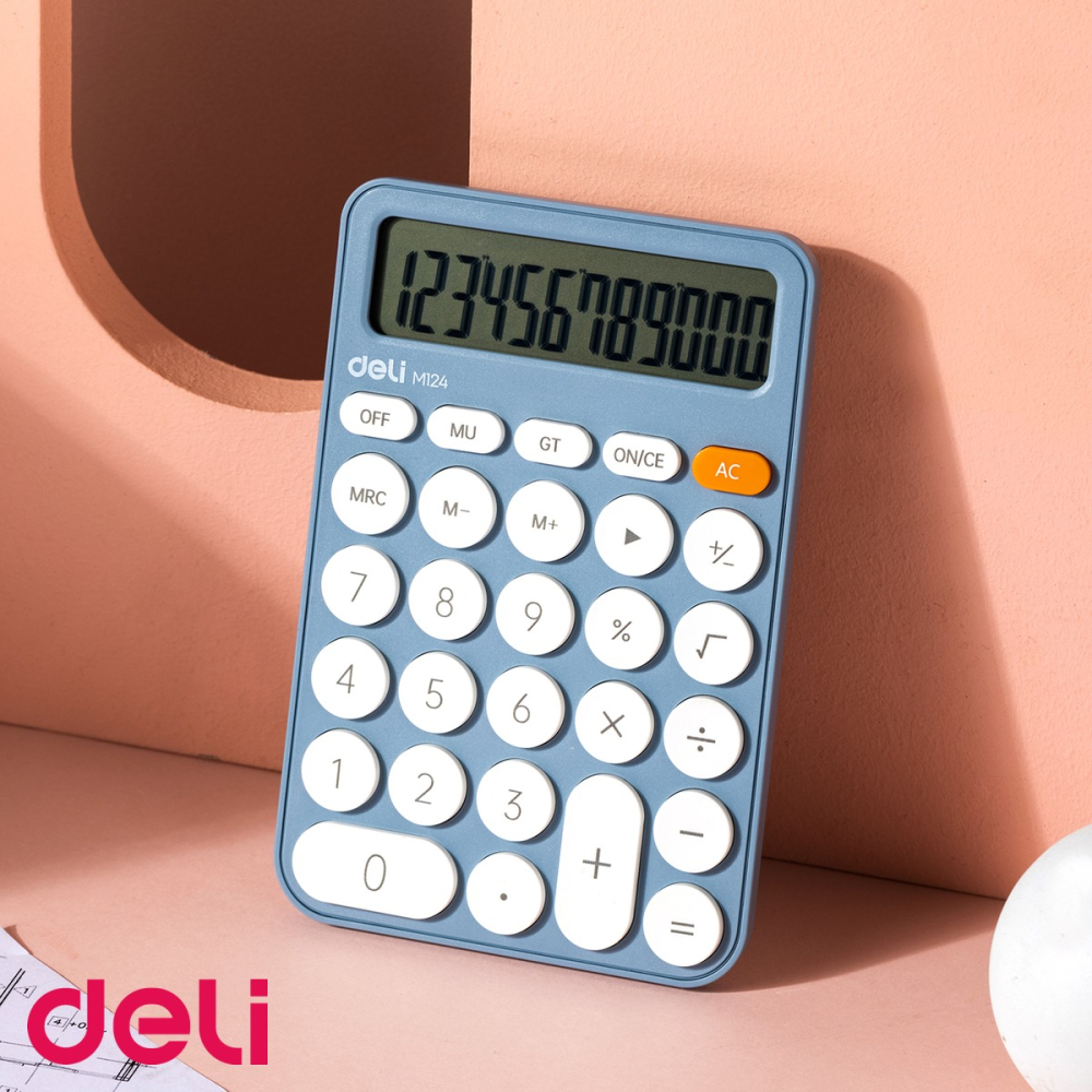 Calculator de birou Deli EM124, 12 digits, design fashion bleu, pentru uz profesional [4]