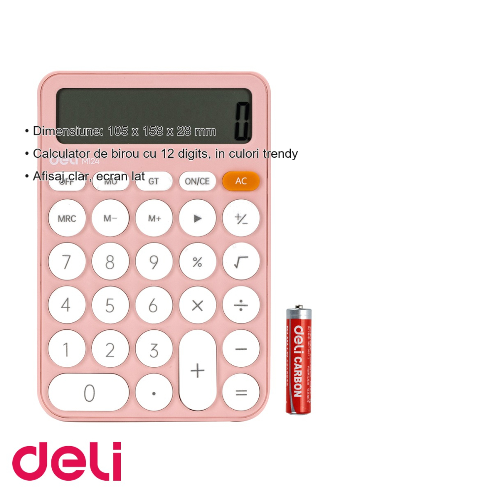 Calculator de birou Deli EM124, 12 digits, design fashion roz, pentru uz zilnic la birou [3]