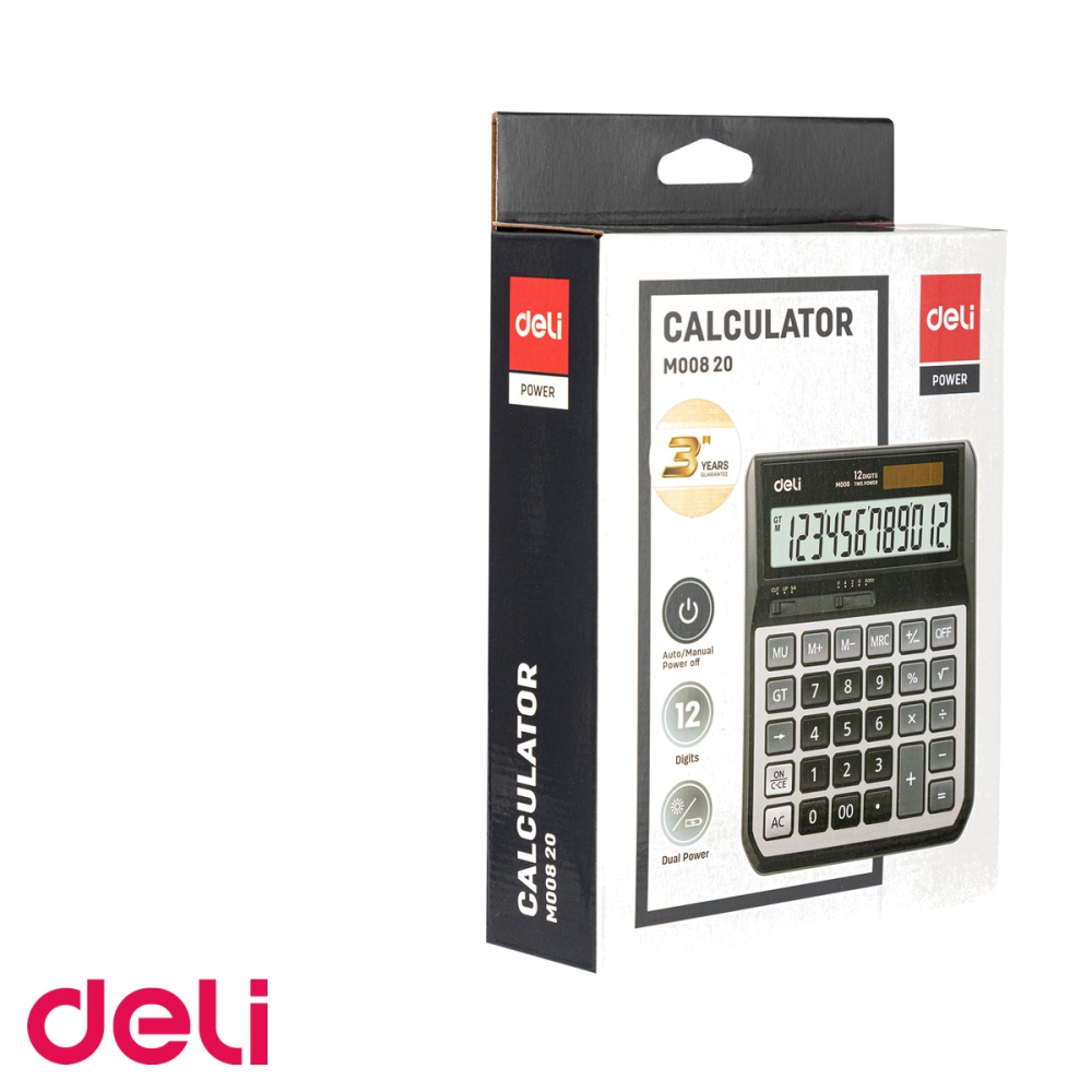 Calculator de birou Deli M00820, 12 cifre, ecran LCD inclinat, alimentare dubla, pentru uz profesional [5]