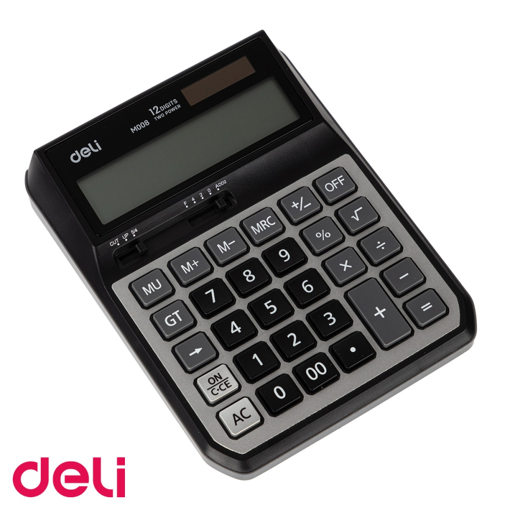 Calculator de birou Deli M00820, 12 cifre, ecran LCD inclinat, alimentare dubla, pentru uz profesional [4]