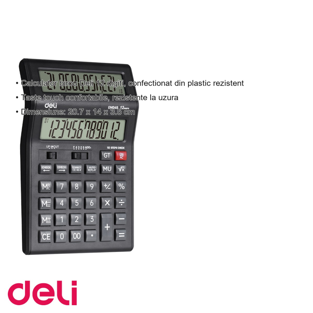 Calculator de birou Deli M049, afisaj LCD dublu 12 digiti, pentru birou si punct de vanzare [3]