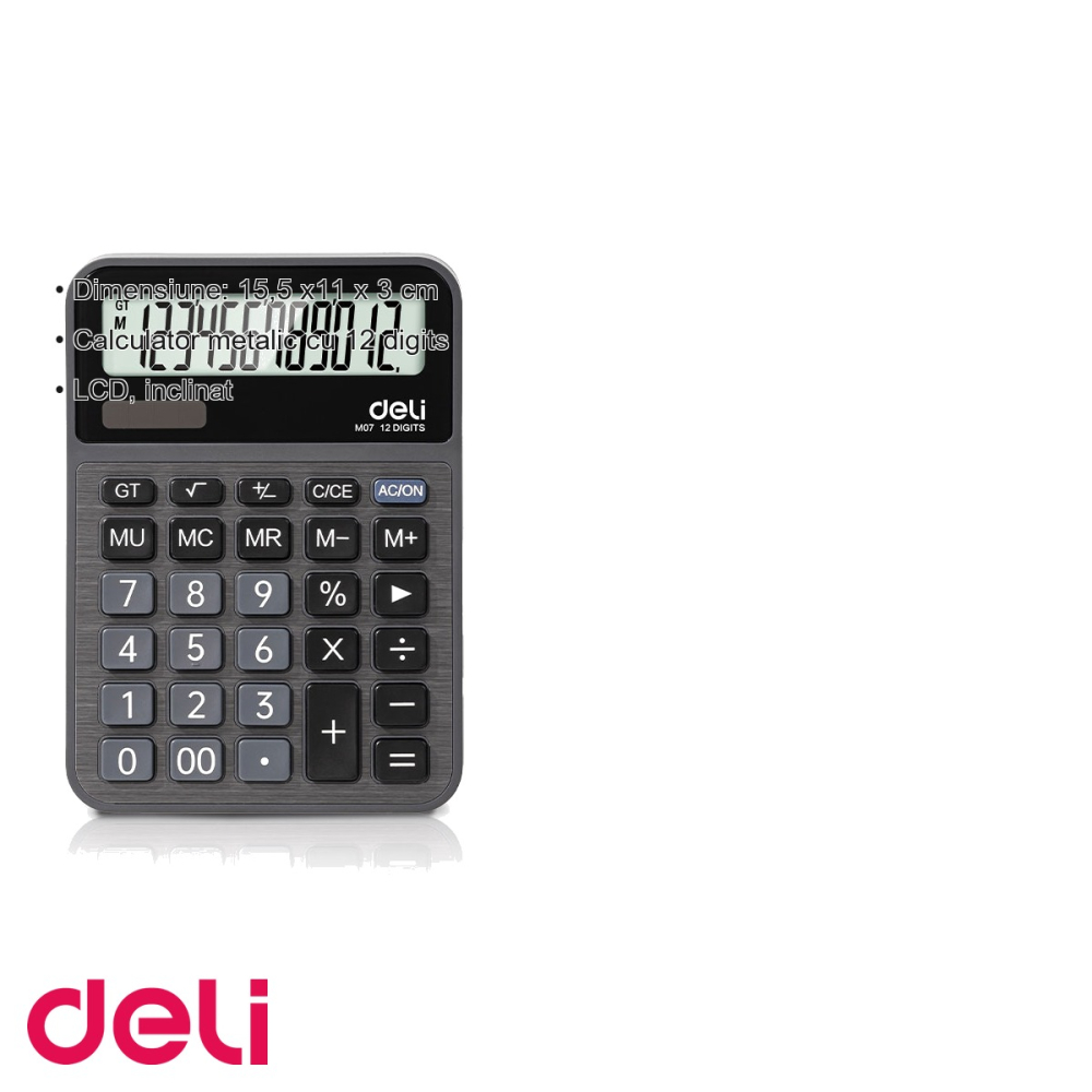 Calculator de birou Deli M07, 12 digits, carcasa metalica, display LCD inclinat, alimentare dubla, pentru birou [3]