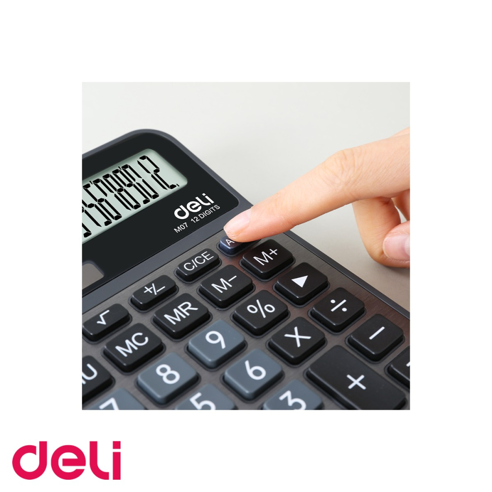 Calculator de birou Deli M07, 12 digits, carcasa metalica, display LCD inclinat, alimentare dubla, pentru birou [4]
