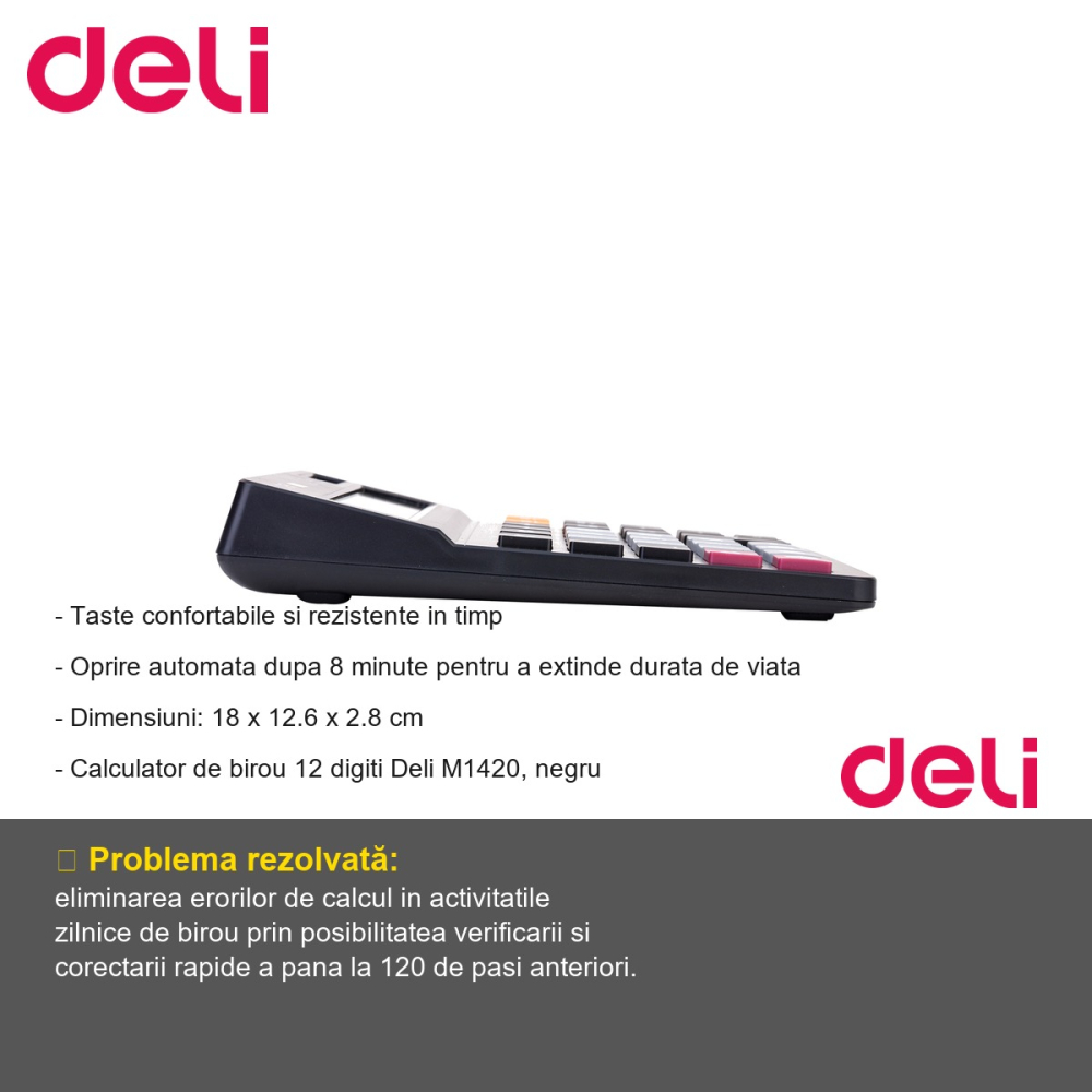 Calculator de birou Deli M1420, 12 digiti, display LCD mare, pentru uz profesional la birou [2]