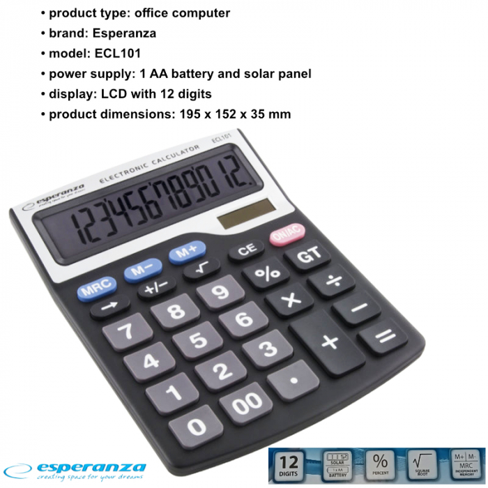 Calculator de birou, afisaj mare, de 12 cifre, Negru [7]