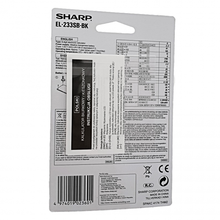 Calculator de buzunar, 8 digits, 103 x 60 x 8 mm, SHARP EL-233SBBK - negru [3]