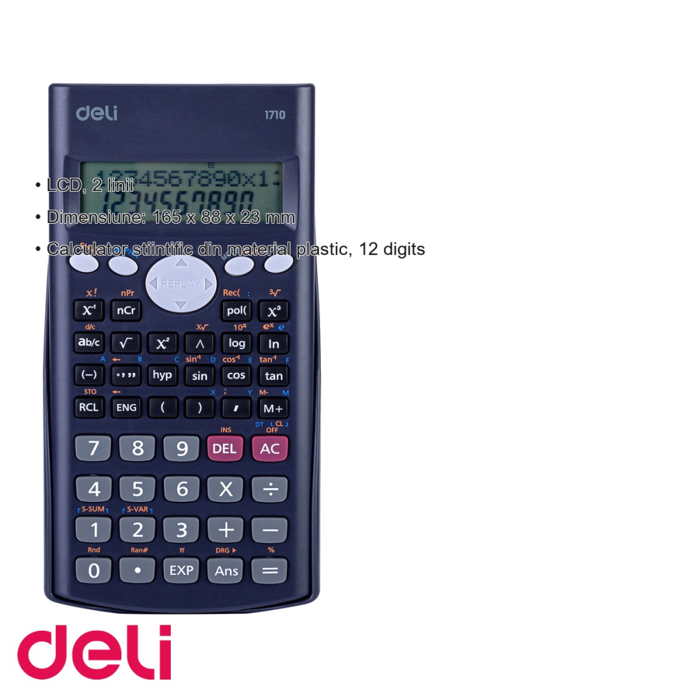 Calculator stiintific Deli, 12 digits, 240 functii, ecran LCD 2 linii, pentru elevi si studenti [3]