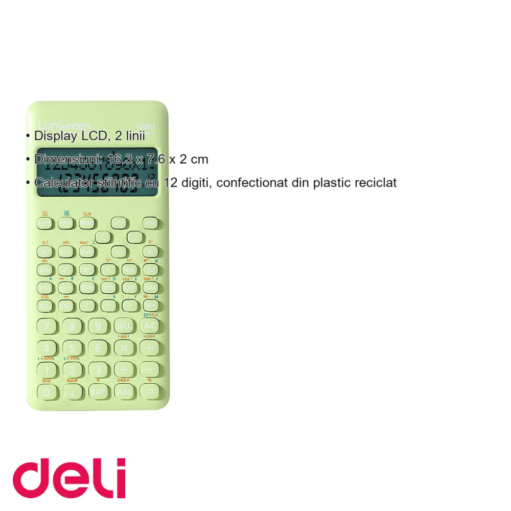 Calculator stiintific Deli, 240 functii, 12 digiti, plastic reciclat, pentru elevi si profesionisti [3]