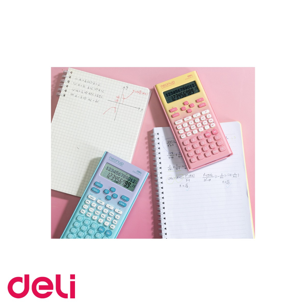 Calculator stiintific Deli 300 functii, 12 digiti, display LCD 2 linii, roz degrade, pentru elevi si studenti [4]