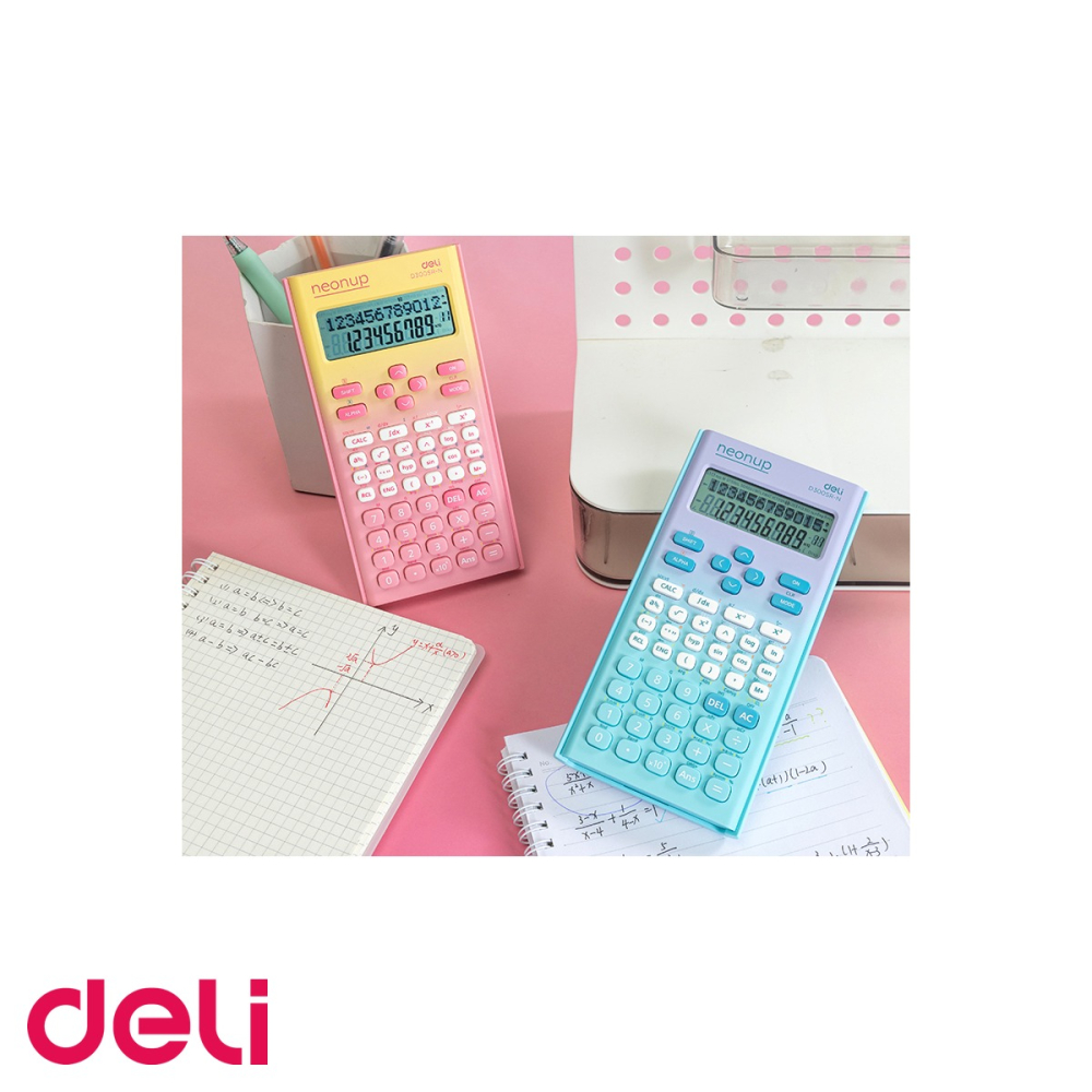 Calculator stiintific Deli 300F, 12 digiti, display LCD 2 linii, bleu degrade, pentru elevi si studenti [4]