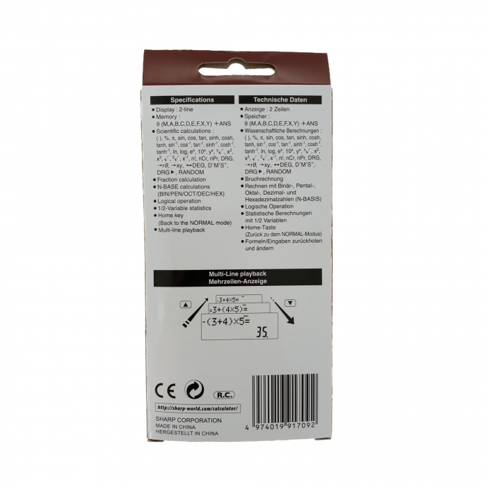 Calculator stiintific Sharp, 10 digits, 273 functiuni, 161x80x15mm, dual power, negru/alb [3]