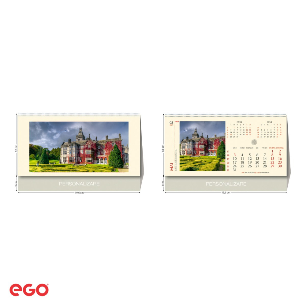 Calendar de birou Ego Castele, 13 file, 20x10 cm, cu spira metalica [4]