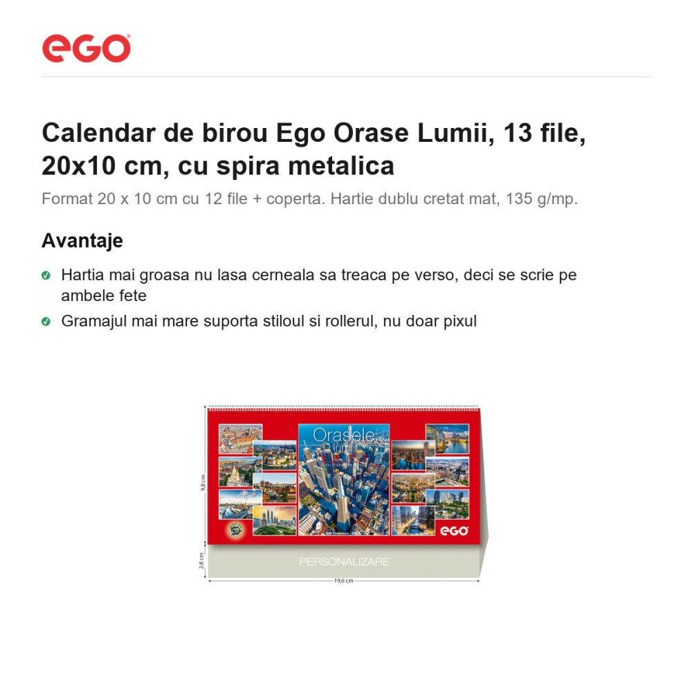 Calendar de birou Ego Orase Lumii, 13 file, 20x10 cm, cu spira metalica [2]