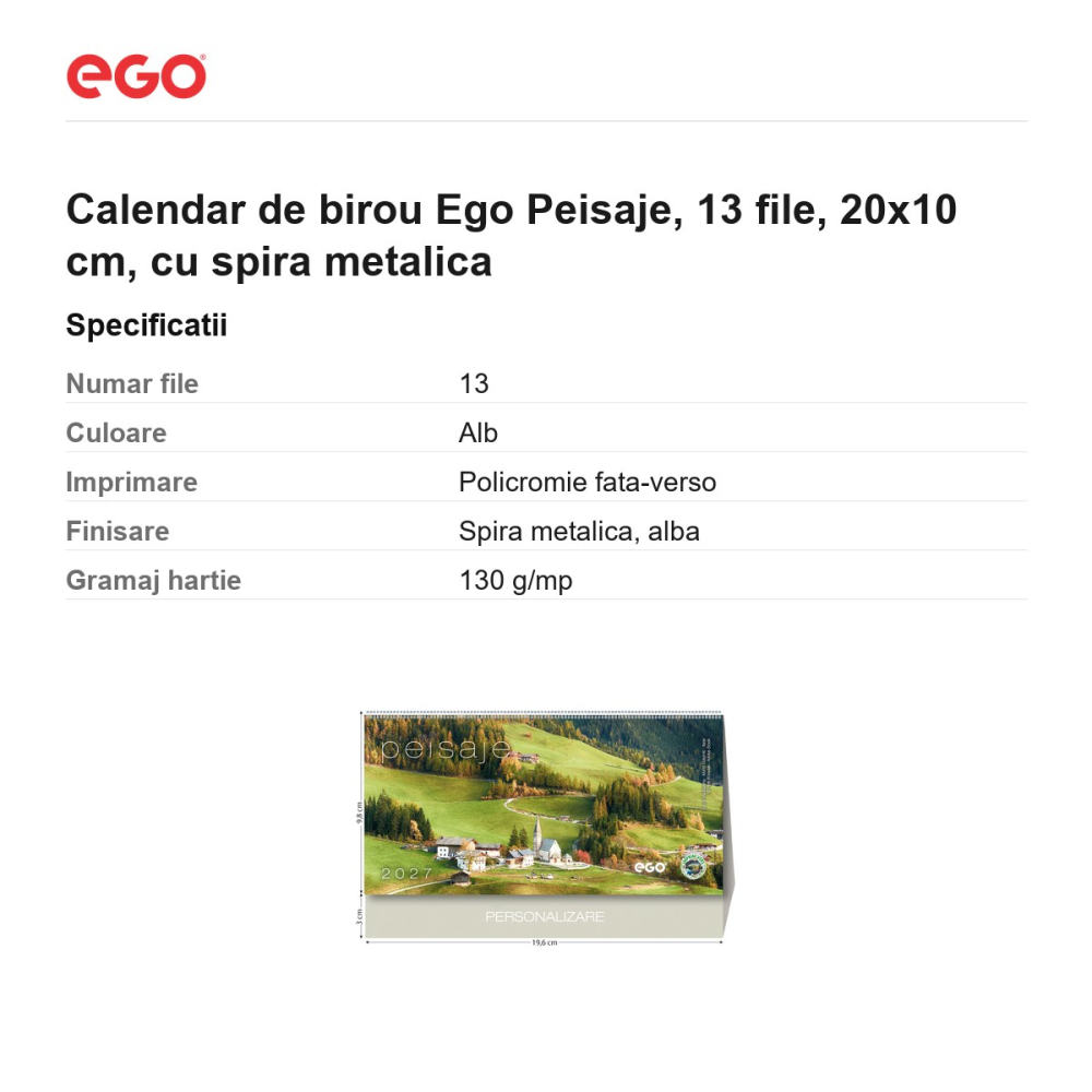 Calendar de birou Ego Peisaje, 13 file, 20x10 cm, cu spira metalica [3]