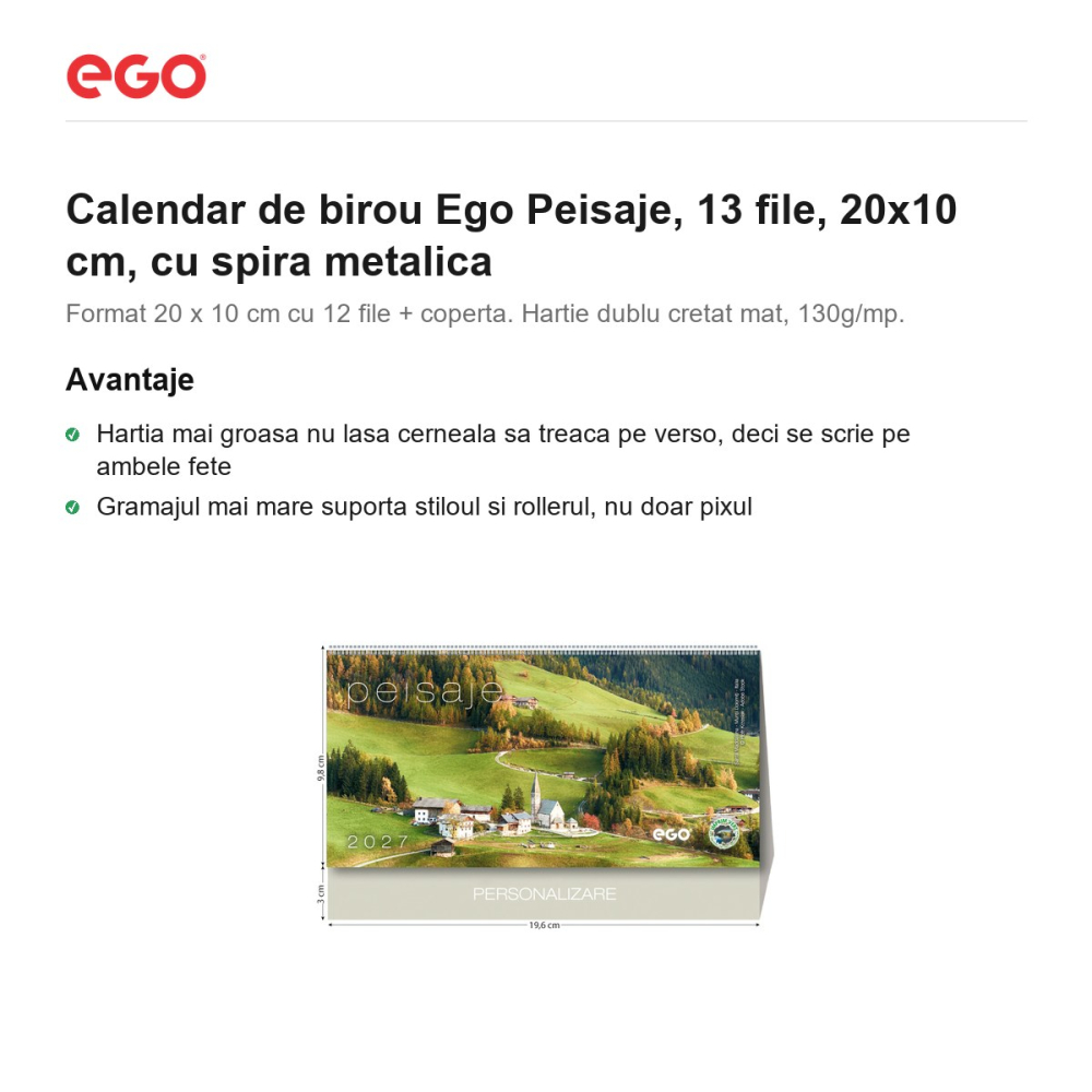 Calendar de birou Ego Peisaje, 13 file, 20x10 cm, cu spira metalica [2]