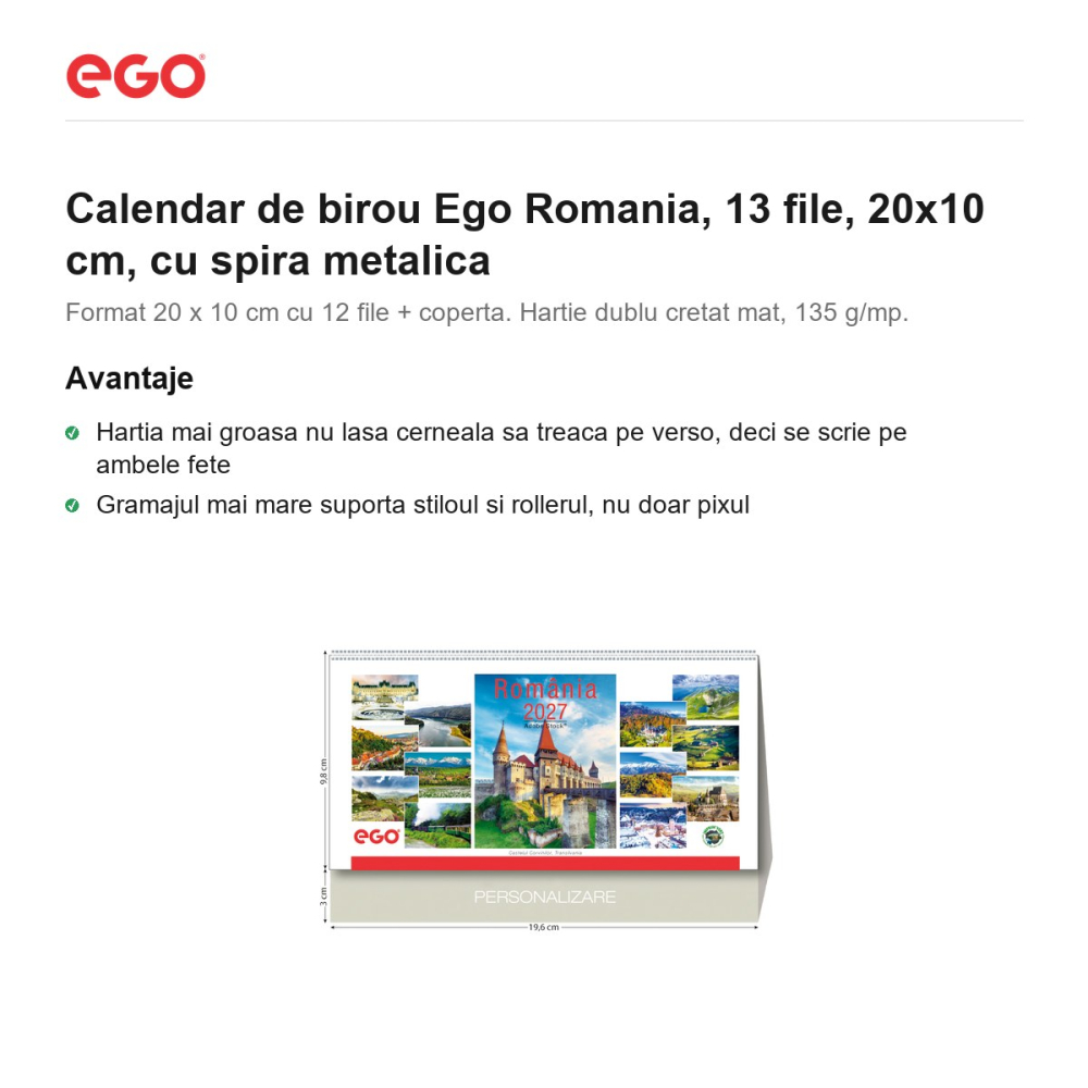 Calendar de birou Ego Romania, 13 file, 20x10 cm, cu spira metalica [2]