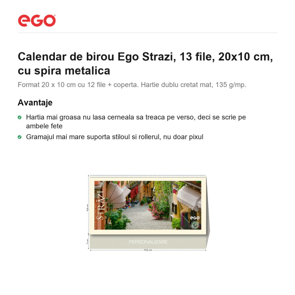 Calendar de birou Ego Strazi, 13 file, 20x10 cm, cu spira metalica [2]