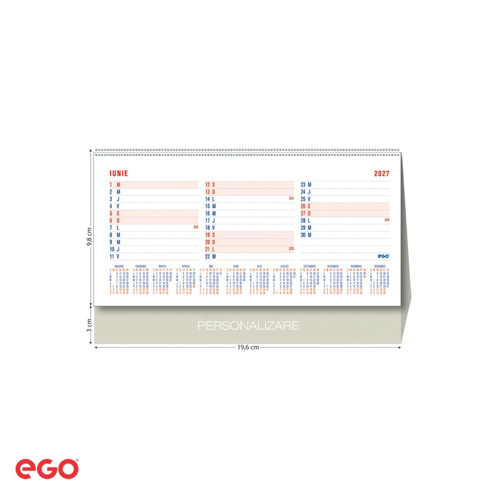 Calendar de birou Ego Triptic, 12 file, 20x10 cm, cu spira metalica [4]