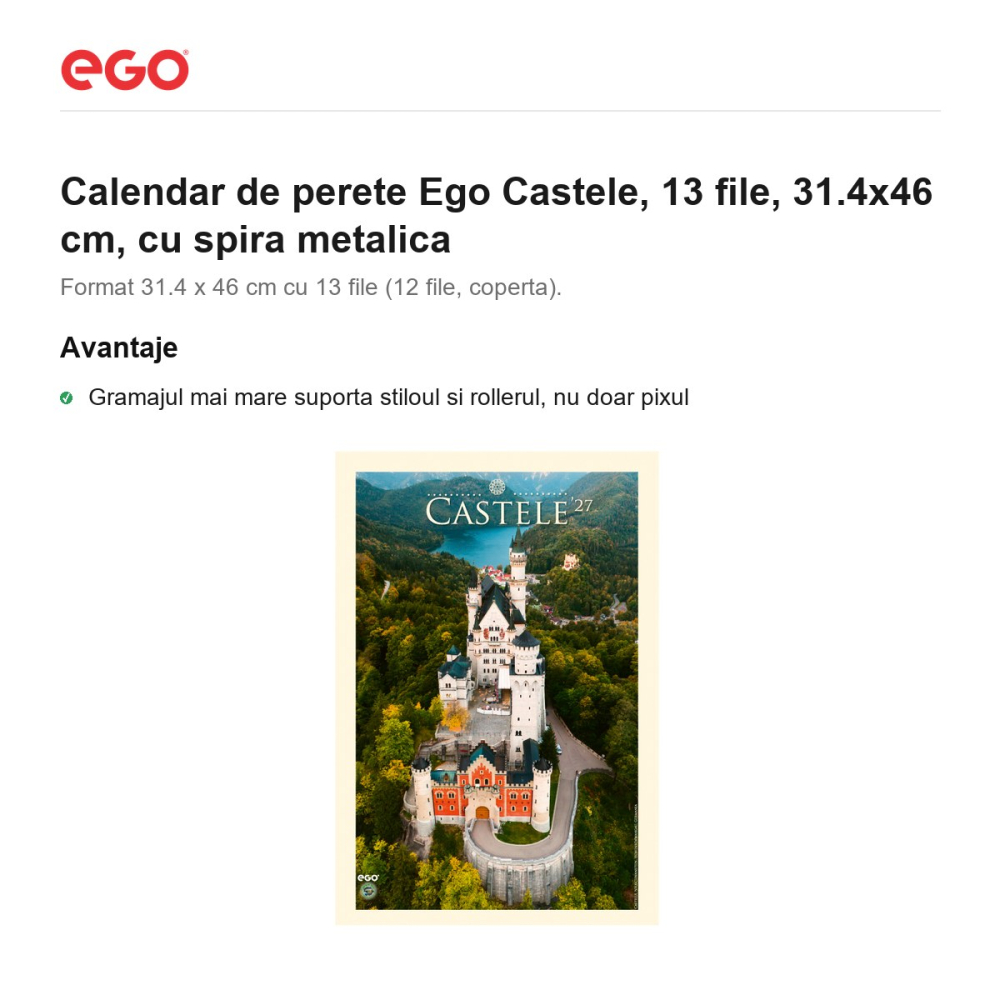 Calendar de perete Ego Castele, 13 file, 31.4x46 cm, cu spira metalica [2]