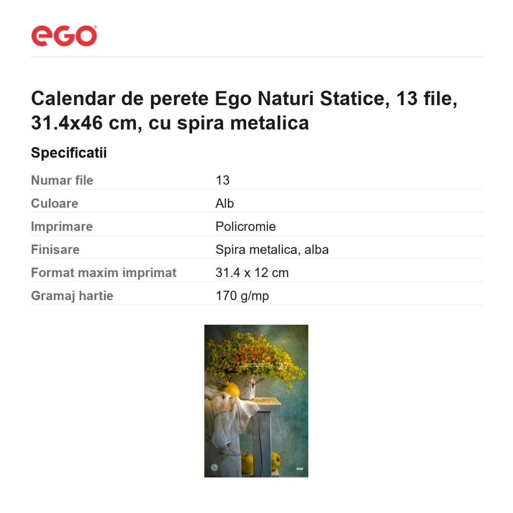 Calendar de perete Ego Naturi Statice, 13 file, 31.4x46 cm, cu spira metalica [3]