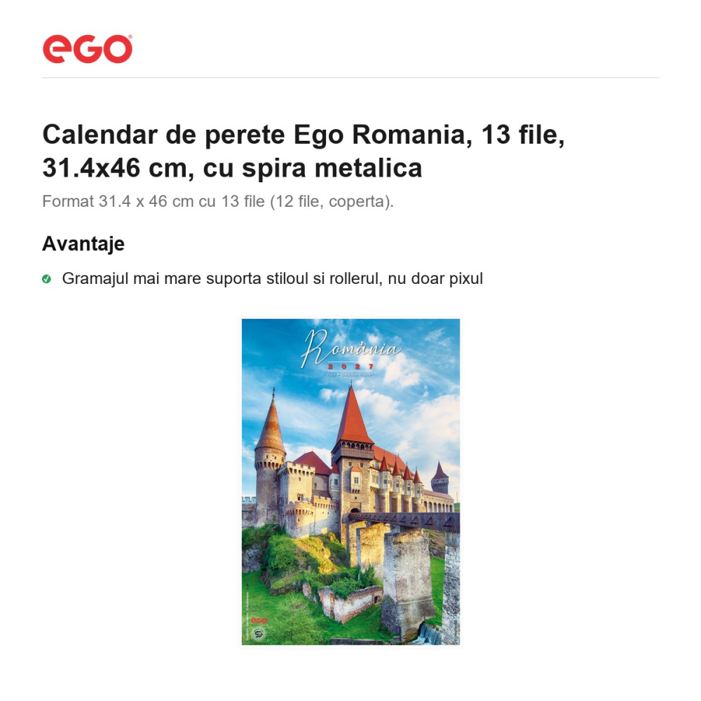 Calendar de perete Ego Romania, 13 file, 31.4x46 cm, cu spira metalica [2]