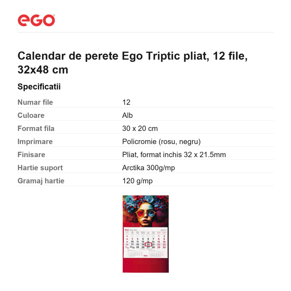 Calendar de perete Ego Triptic pliat, 12 file, 32x48 cm [3]