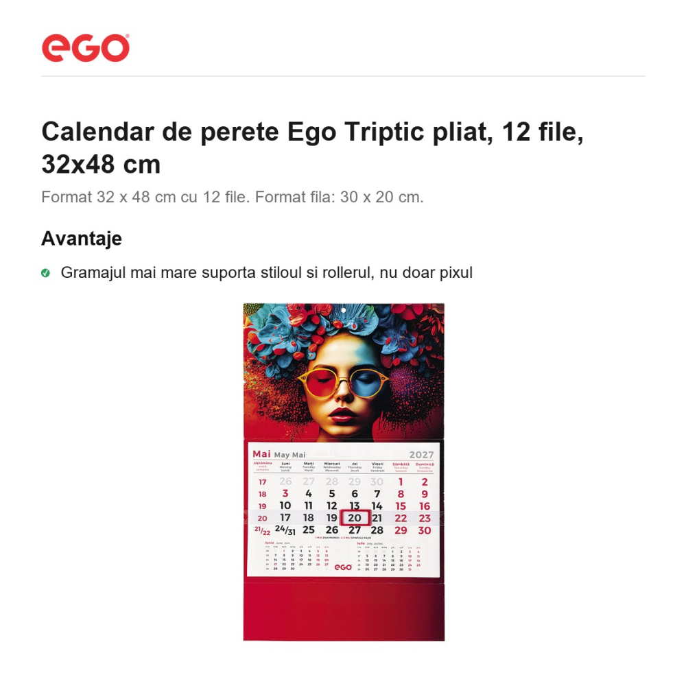 Calendar de perete Ego Triptic pliat, 12 file, 32x48 cm [2]