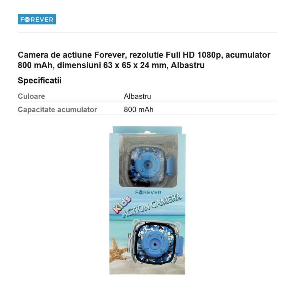 Camera de actiune Forever, rezolutie Full HD 1080p, acumulator 800 mAh, dimensiuni 63 x 65 x 24 mm, Albastru [3]