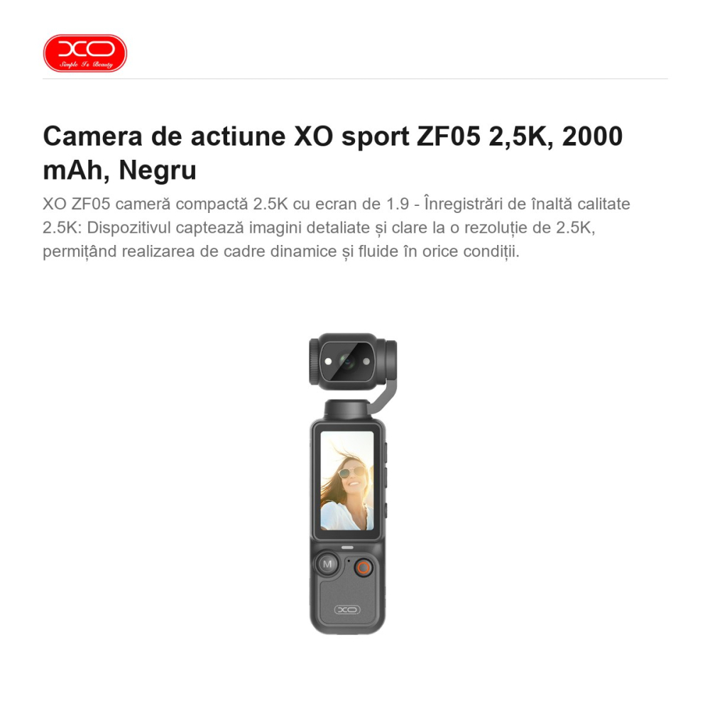 Camera de actiune XO sport ZF05 2,5K, 2000 mAh, Negru [2]