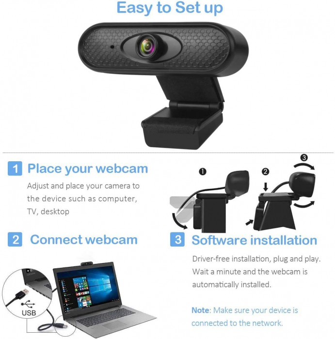 Camera Web cu microfon, HD 720P, My Web B8, auto corectie lumina si culoare, conectori USB si jack 3.5mm, lungime cablu 110 cm [8]