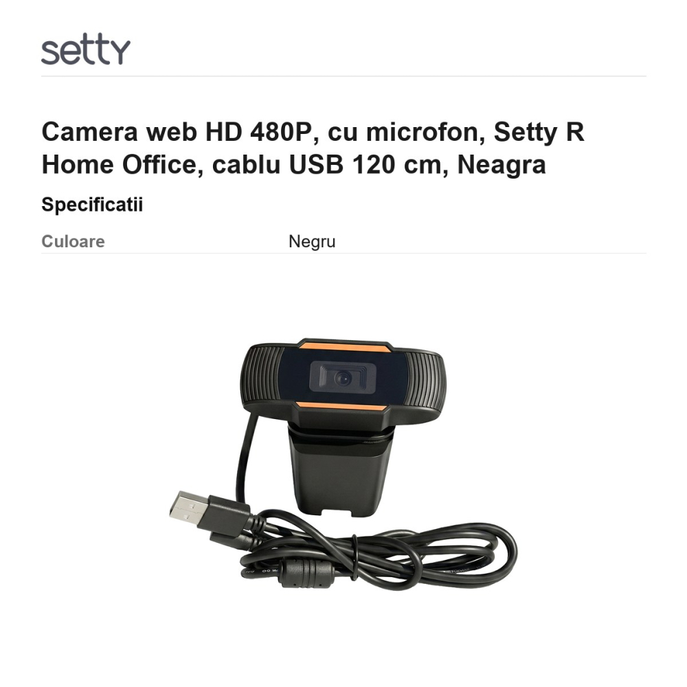 Camera web HD 480P, cu microfon, Setty R Home Office, cablu USB 120 cm, Neagra [3]