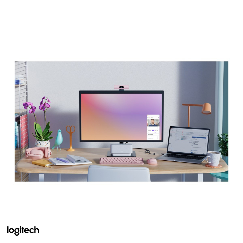 Camera web Logitech Brio 500, Full HD 1080p cu HDR, USB-C, Show-Mode, microfoane stereo cu reducere a zgomotului, capac de intimitate, roz, 960-001421 [6]