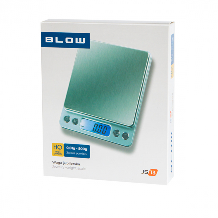 Cantar de precizie, Blow JS13 12077, 0.01g-500g, ecran LCD 42 x 14 mm, suprafata suport masurare 100 x 100 mm, 2 x AAA, argintiu [6]
