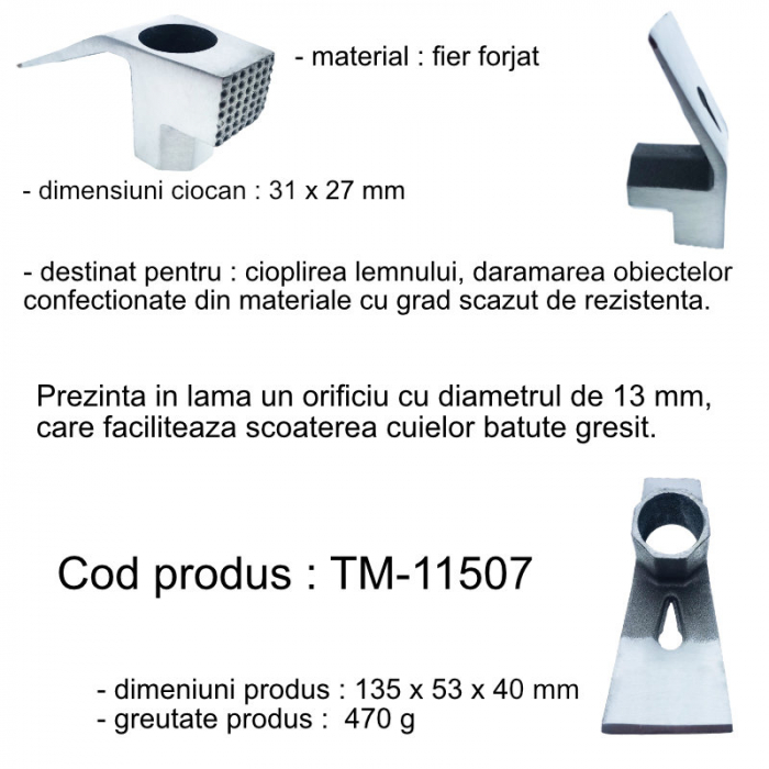 Cap ciocan zidarie multifunctional, 470g, fier forjat, gri [6]