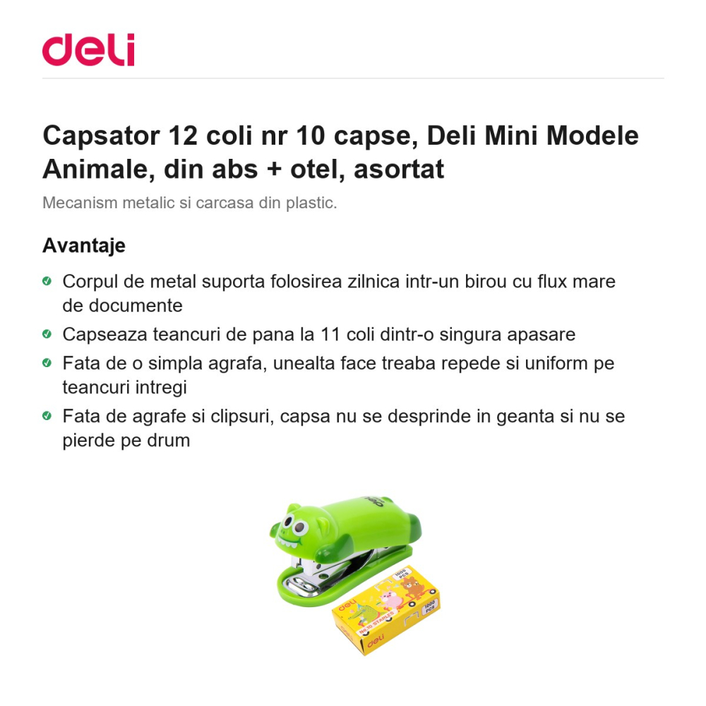 Capsator 12 coli nr 10 capse, Deli Mini Modele Animale, din abs + otel, asortat [2]