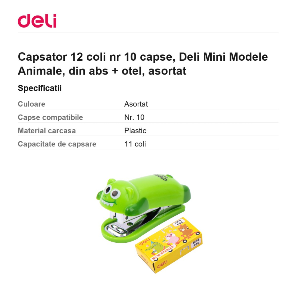 Capsator 12 coli nr 10 capse, Deli Mini Modele Animale, din abs + otel, asortat [3]