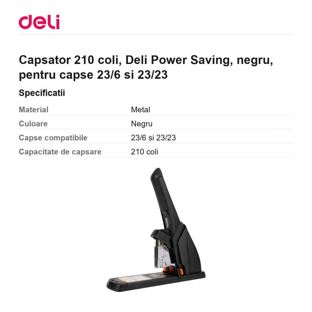 Capsator 210 coli, Deli Power Saving, negru, pentru capse 23/6 si 23/23 [3]