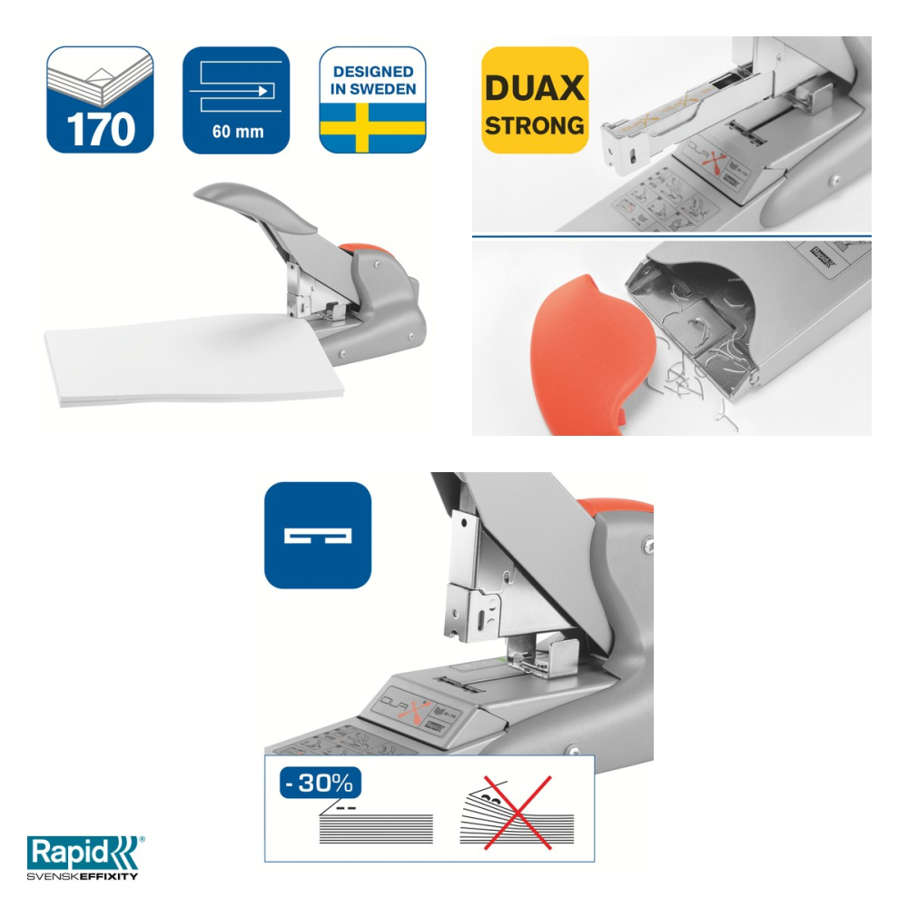 Capsator de mare capacitate Rapid Duax, 170 coli, capsare plata, pentru capse Duax, 151x213x396 mm, argintiu [4]