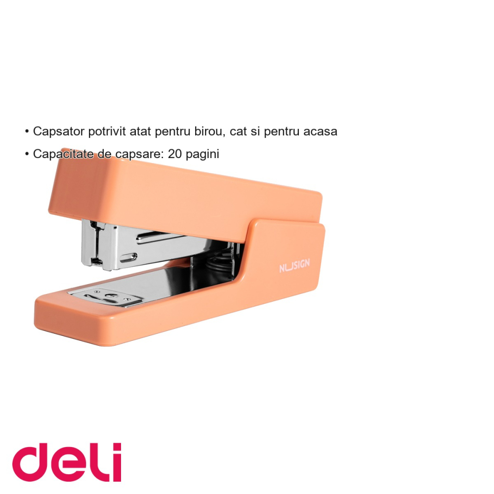 Capsator Deli NuSign roz, capacitate 20 coli, capse 24/6, pentru birou si acasa [3]