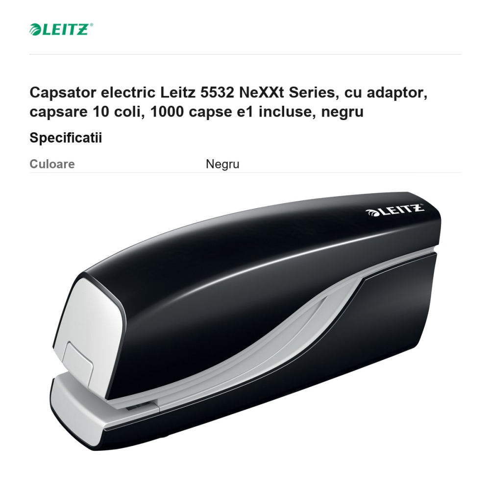 Capsator electric Leitz 5532 NeXXt Series, cu adaptor, capsare 10 coli, 1000 capse e1 incluse, negru [3]