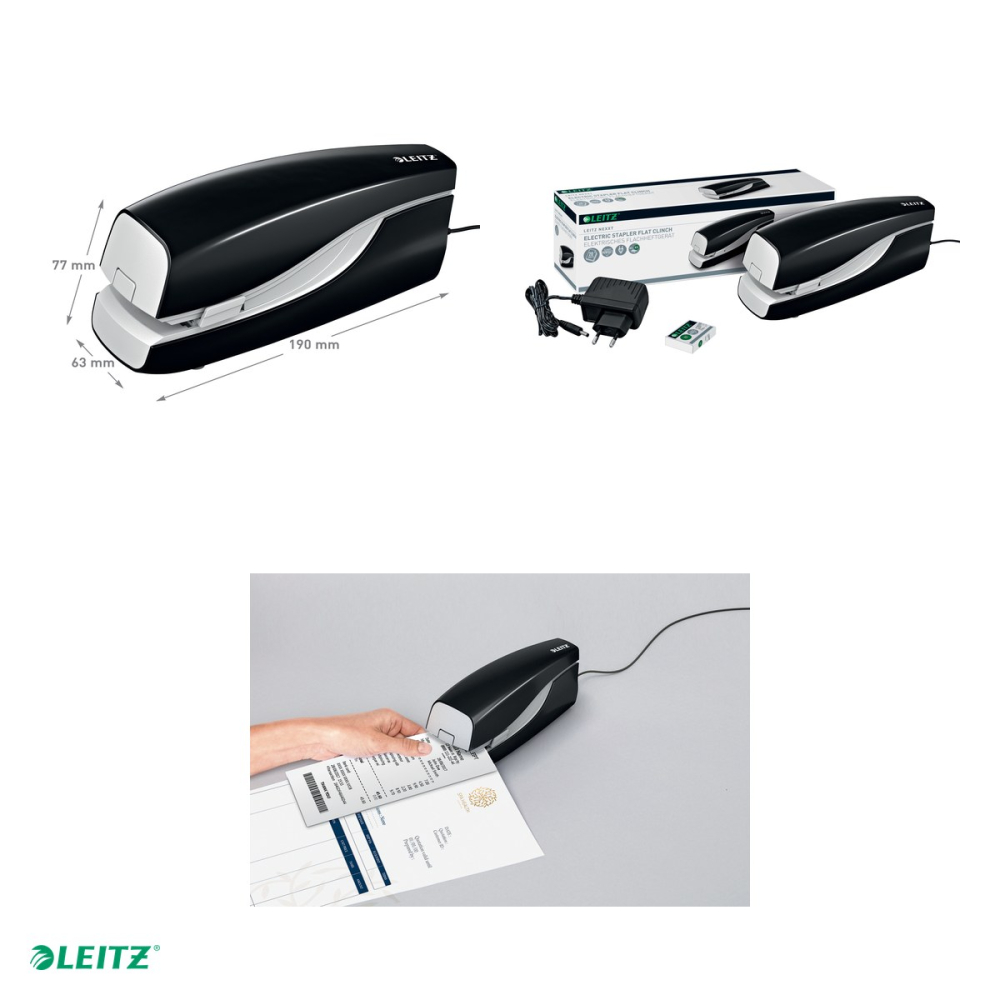 Capsator electric Leitz 5533 NeXXt Series, cu adaptor, capsare 20 coli, 1000 capse e2 incluse, negru [4]