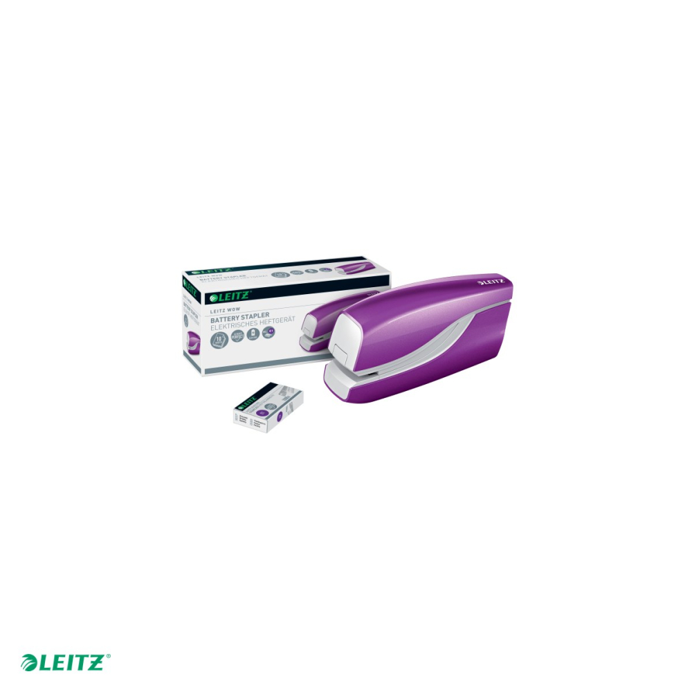 Capsator electric Leitz WOW NeXXt Series, cu baterii, capsare 10 coli, 1000 capse e1 incluse, mov [5]