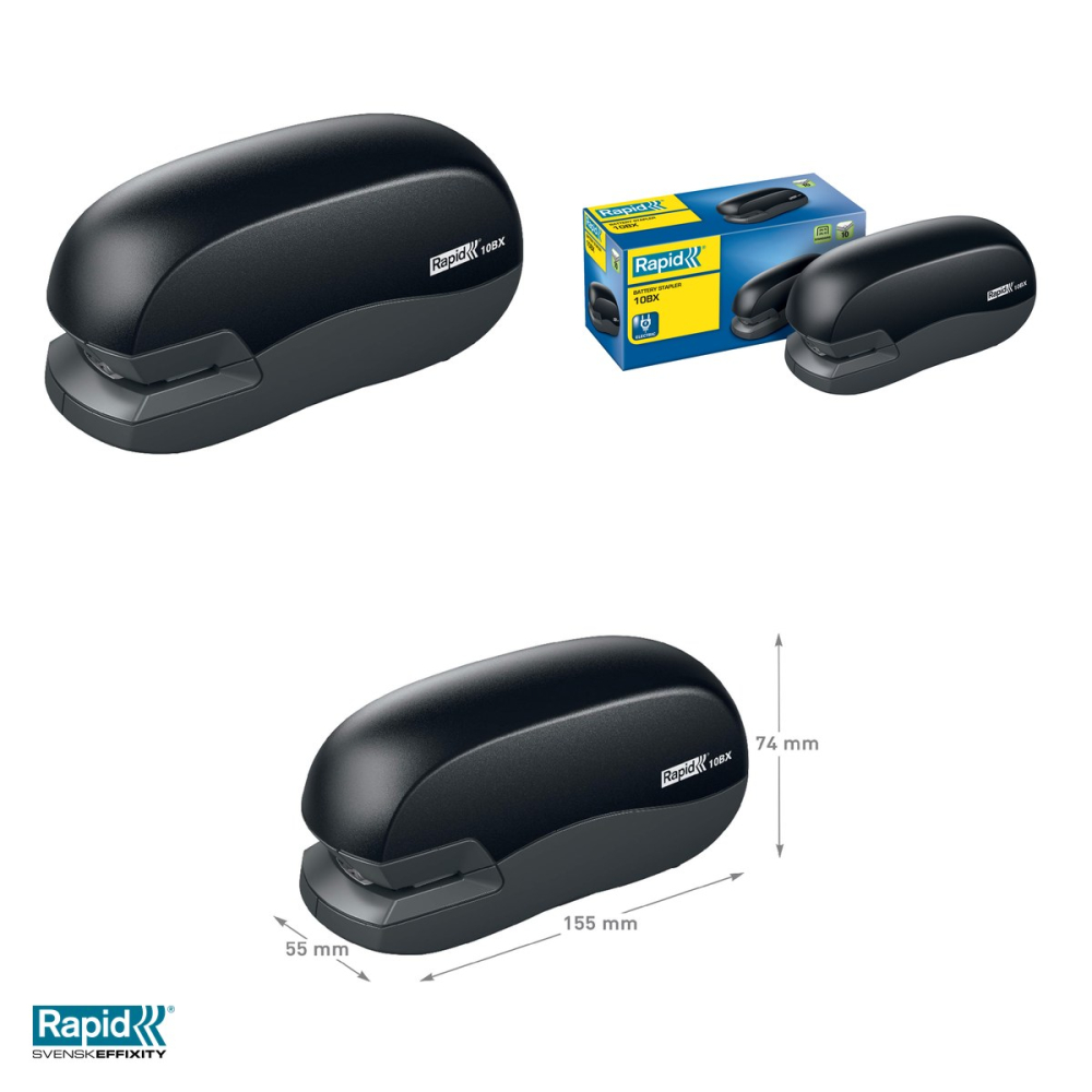 Capsator electric Rapid Fixativ 10BX, 10 coli, pentru capse 24/6 si 26/6, cu baterii, 74x55x155 mm, negru [4]
