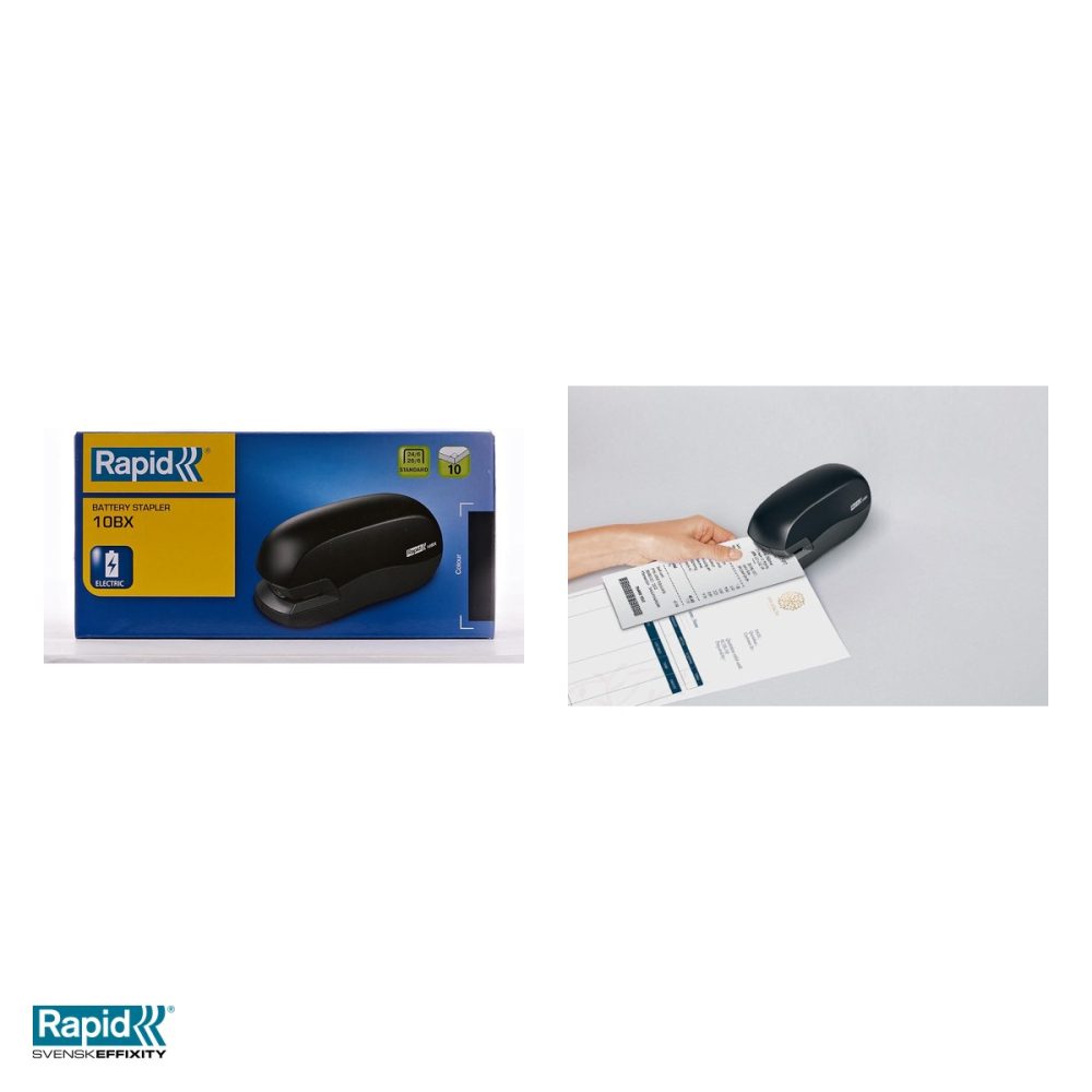 Capsator electric Rapid Fixativ 10BX, 10 coli, pentru capse 24/6 si 26/6, cu baterii, 74x55x155 mm, negru [5]