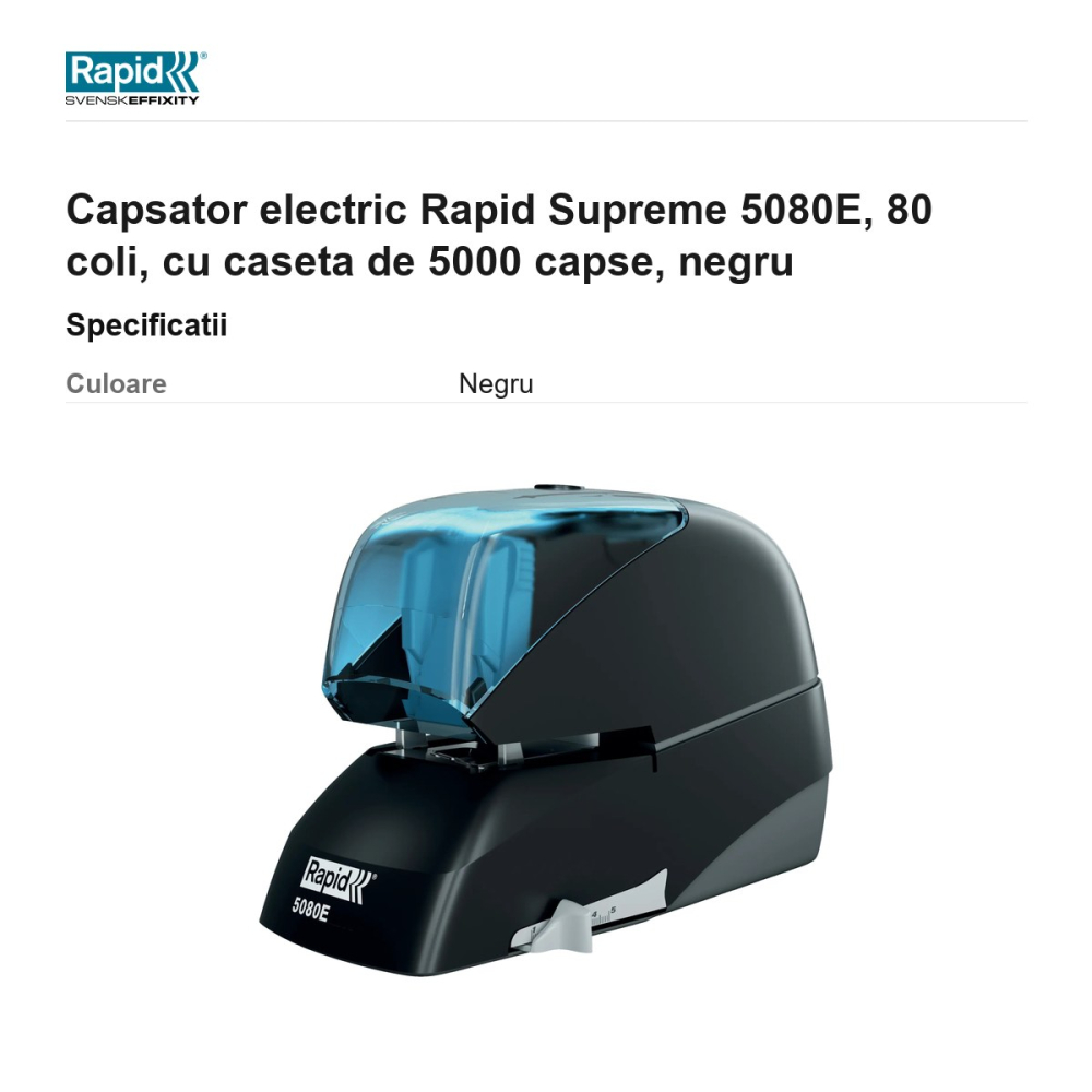 Capsator electric Rapid Supreme 5080E, 80 coli, cu caseta de 5000 capse, negru [3]